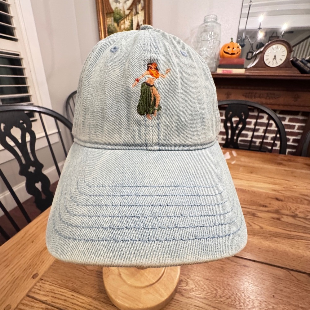 Goodfellow & Co Light Wash Denim Hula Girl Embroidered Dad Hat Baseball Cap OSFM